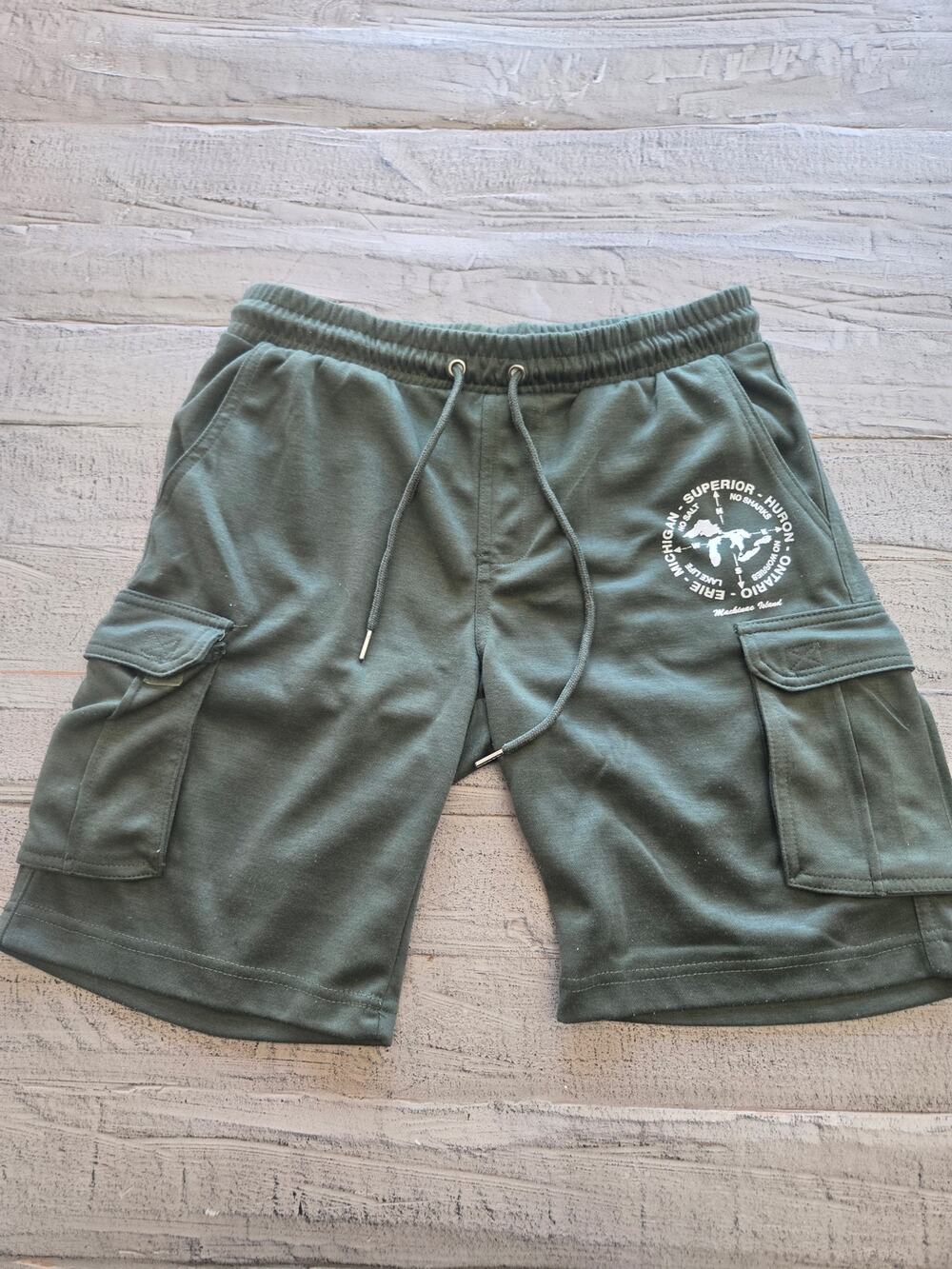 Rudolph Sportswear Great Lakes Cargo Shorts Mens Medium Olive Green Cotton